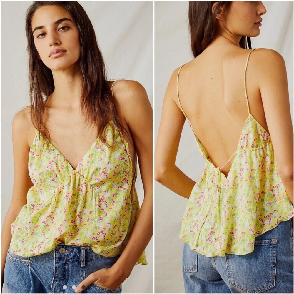 NWT $58 Free People [ Small ] Gardenia Printed Camisole in Lemon Floral‎